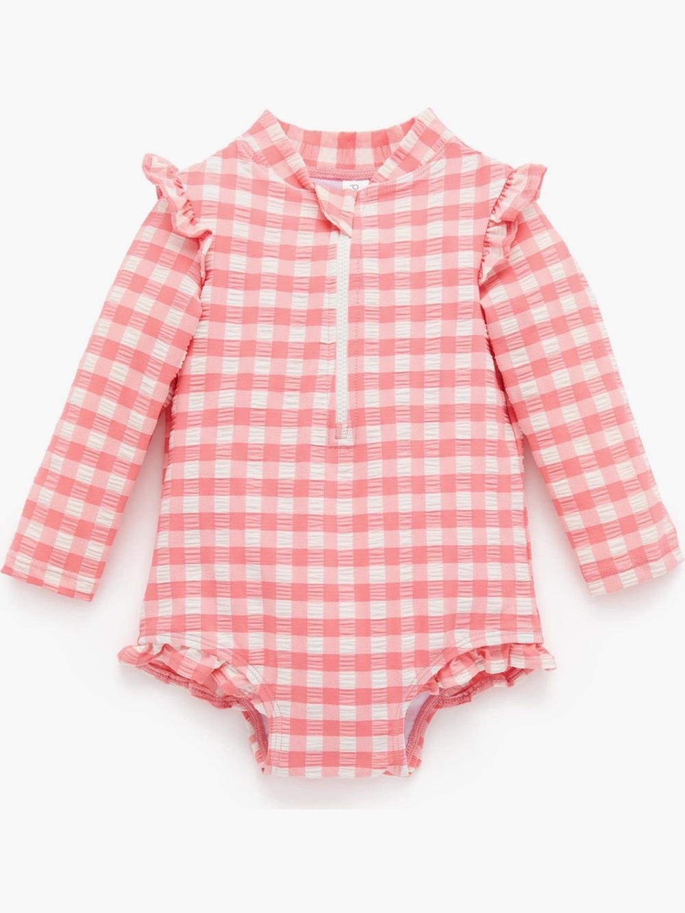 Purebaby Pink Gingham Long-Sleeve One-Piece Swimsuit